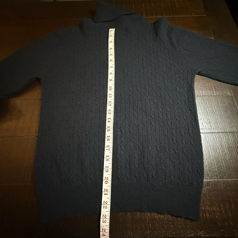 Valerie‎ Stevens Two Ply Cashmere Black Turtleneck Sweater Cable Knit Large VTG